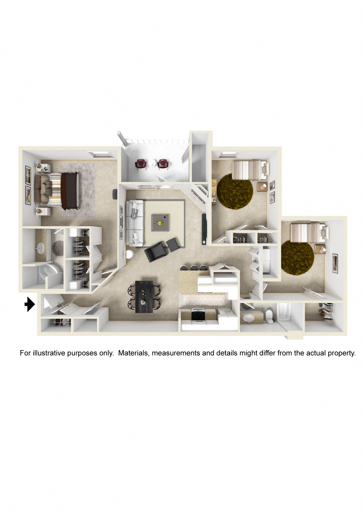 Floor plan for 3 beds, 2 baths, 1566 sqft